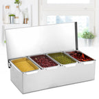 Silberne Obstschale aus Edelstahl mit 4 Fächern, Obstaufbewahrungsbox für den Haushalt, Gewürzbox für Küchen, Restaurants, Bars
