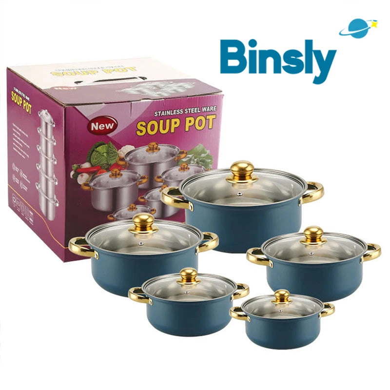 Set di pentole in acciaio inossidabile da 10 pezzi Pentole a induzione Utensili da cucina antiaderenti Pentola per stufato in acciaio inossidabile con coperchio per pentola
