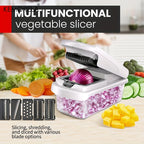 Multifunktions-Zerkleinerer 14/15 in 1 mit Behälter für Gemüse, Zwiebeln, Kartoffeln, Karotten und Salat