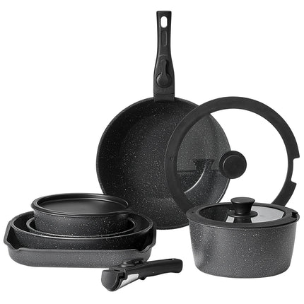 SucceBuy Set di pentole antiaderenti da 17 pezzi Set di pentole e padelle in granito Set di pentole a induzione Set da cucina con padella per salsa fritta