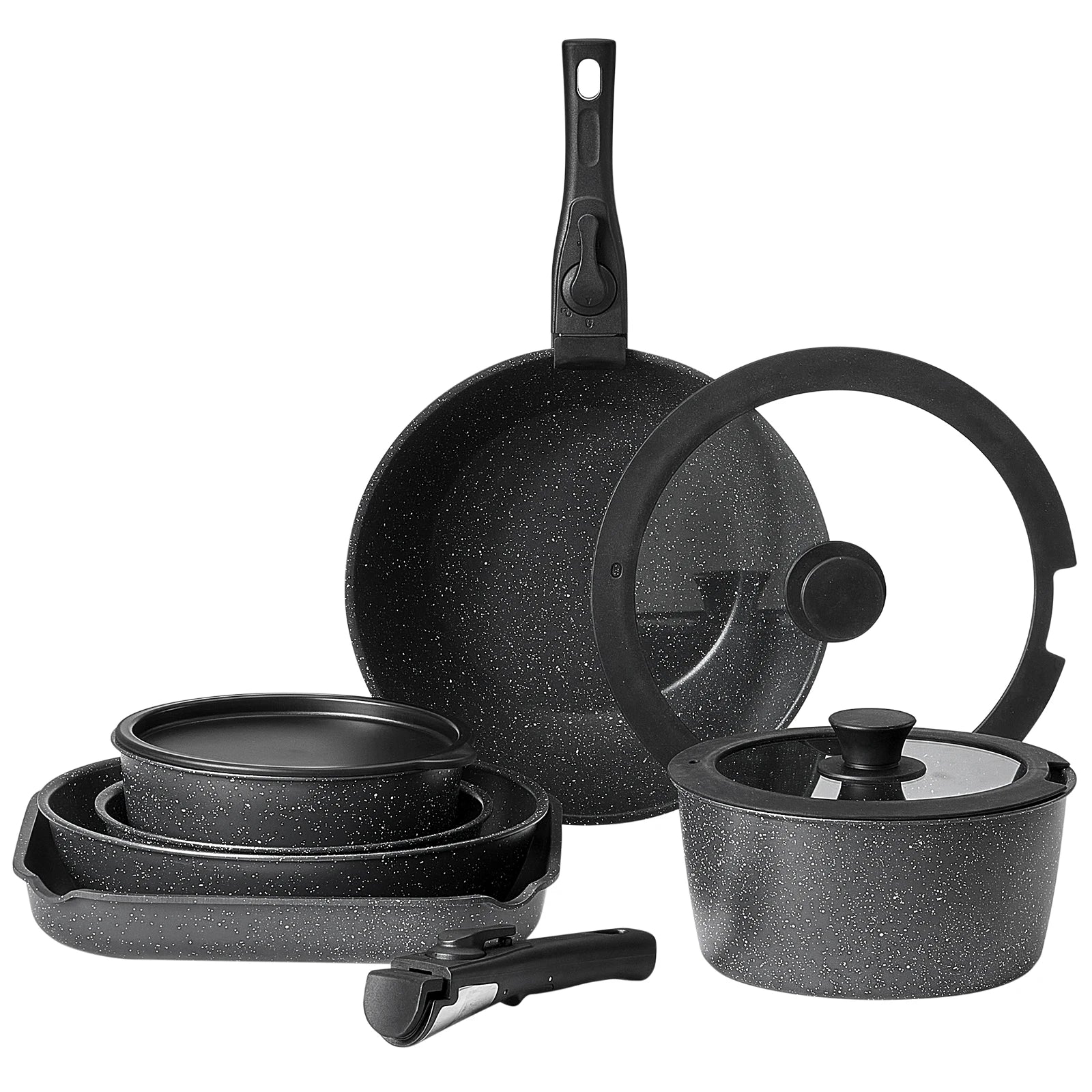 SucceBuy Set di pentole antiaderenti da 17 pezzi Set di pentole e padelle in granito Set di pentole a induzione Set da cucina con padella per salsa fritta