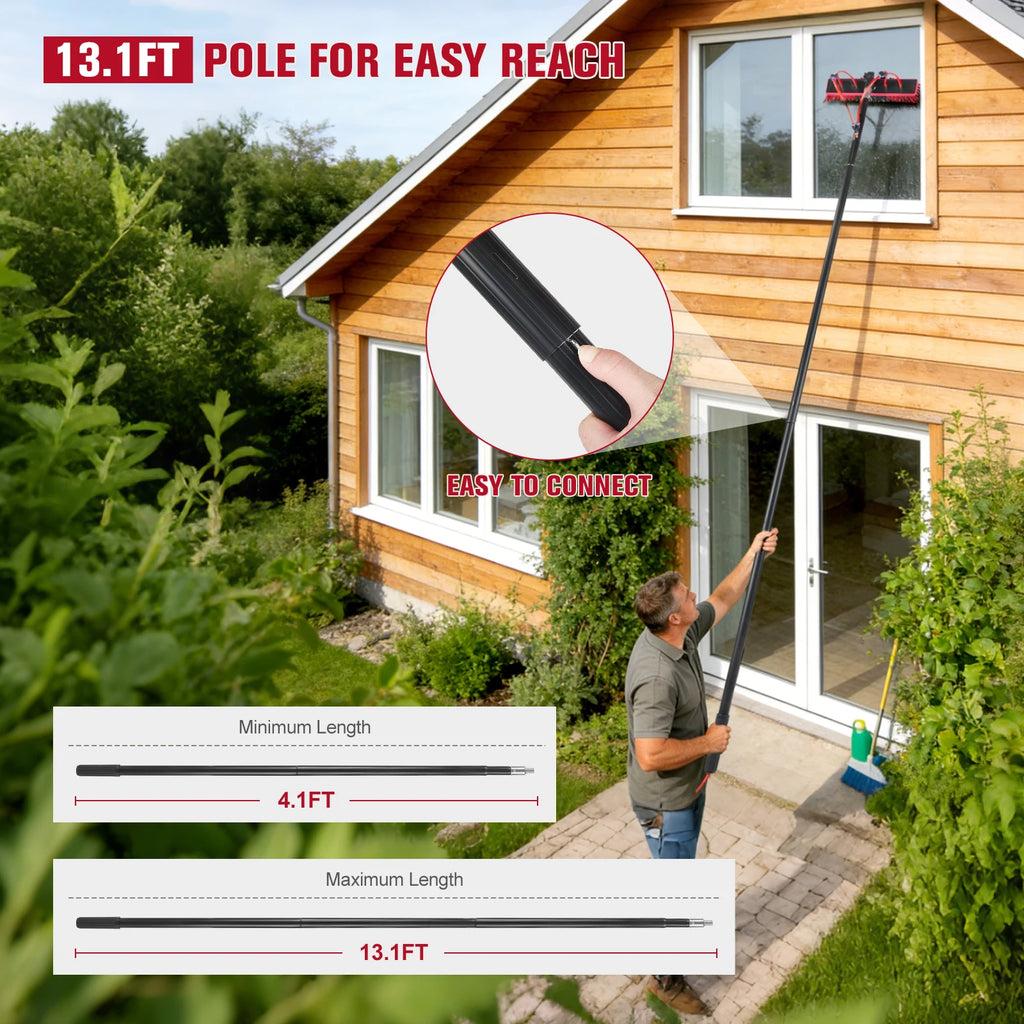 Teleskopbürsten-Set 4M mit Fensterwischer für die Reinigung von Fenstern und Solarmodulen