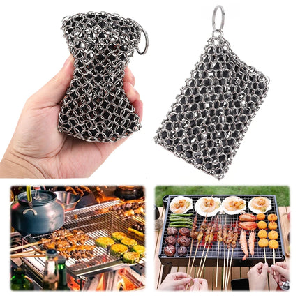 Cast Iron Cleaning Brush with Hanging Ring, Stainless Steel Brush for Seasoned Cast Iron Cookware