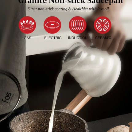 DONNOR Antiaderente in Granito Pentolino per Latte da 16cm/6.3 Pollici, Senza PFOA, a Basso Contenuto di Fumo, Compatibile con Piani a Induzione e Gas, Facile da Pulire, Piccola Casseruola
