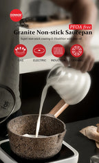 DONNOR Pentola per Latte Antiaderente in Granito da 16cm/6.3 Pollici, Senza PFOA, a Basso Contenuto di Fumo, Compatibile con Piani a Induzione e Gas, Facile da Pulire, Piccola Casseruola