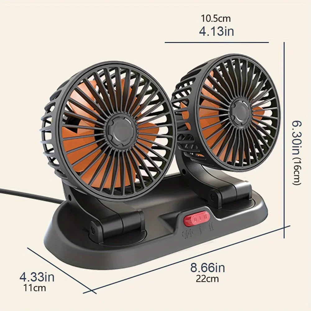 Ventola di Raffreddamento Elettrica per Auto 5V 12V 360° °   Ventilatore USB Multifunzione a Doppia Testa Regolabile, 2 Velocità, per Auto, Casa e Campeggio