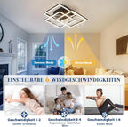 Ventilatore da soffitto nero a 3 teste con cornice quadrata, 33 cm, telecomando dimmerabile