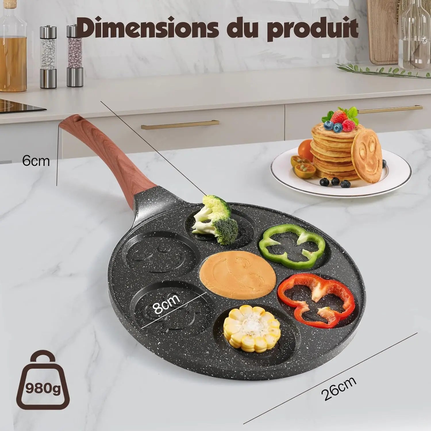 Padella per Pancake Sorridenti, Antiaderente con 7 Fori per Crepe
