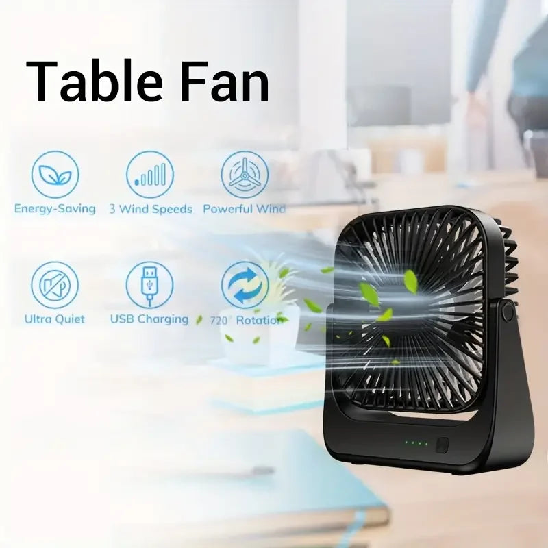 Mini ventilatore portatile USB da tavolo, flusso d'aria potente e funzionamento silenzioso, 4 velocità, vento a 180° ° Ventilatori da terra girevoli per la casa