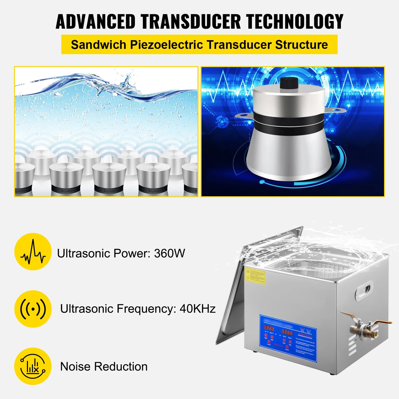 SucceBuy 15L Ultraschallreiniger Spülmaschine Tragbare Waschmaschine mit digitalem Ultraschall-Timer für Zuhause, Schmuck, saubere Geräte