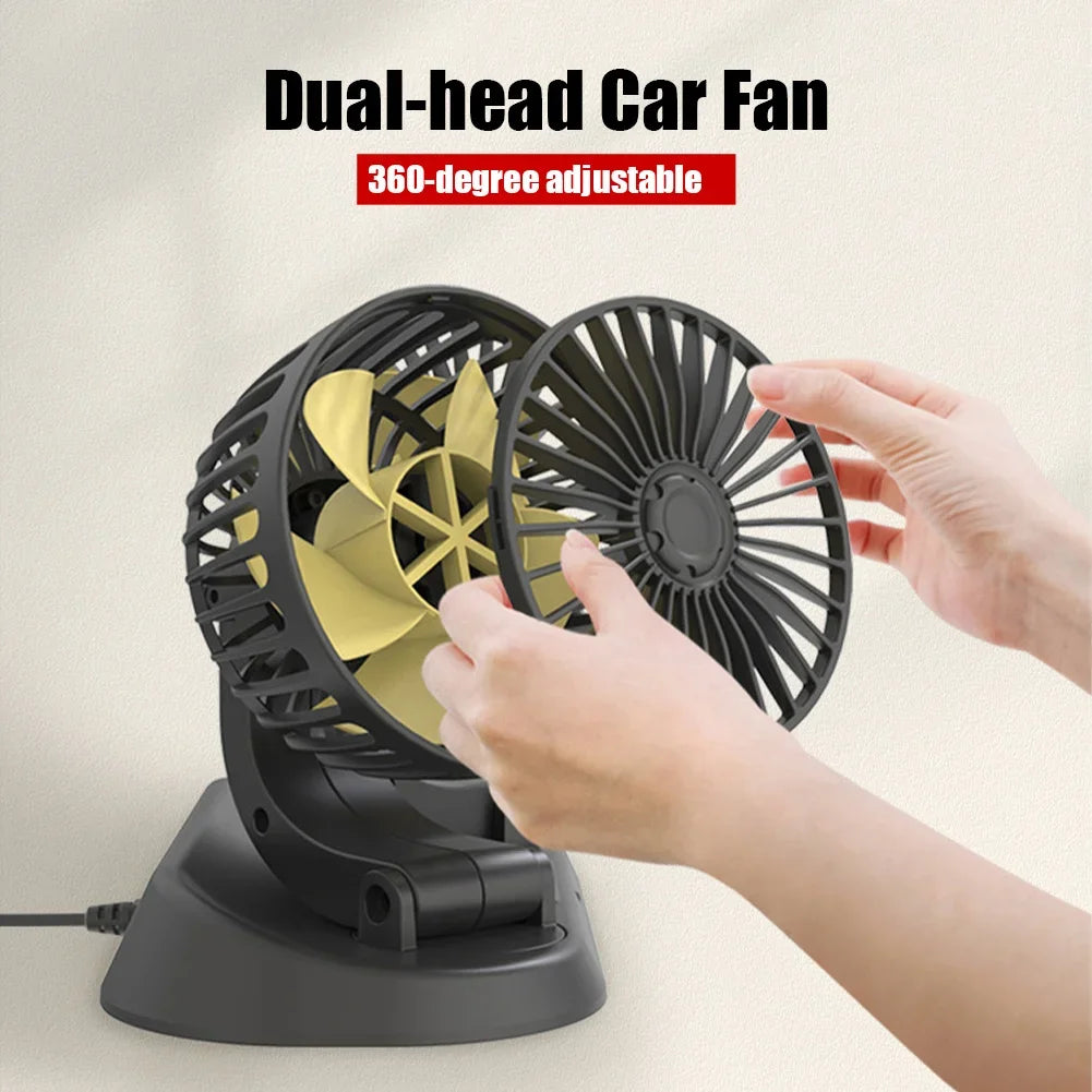 Ventola di Raffreddamento Elettrica per Auto 5V 12V 360° °   Ventilatore USB Multifunzione a Doppia Testa Regolabile, 2 Velocità, per Auto, Casa e Campeggio