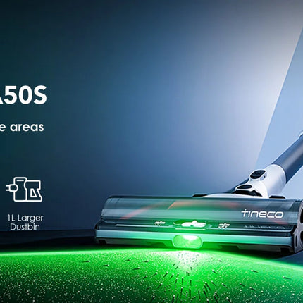 Tineco PURE ONE A50S Aspirapolvere Senza Fili, 185W di Potenza di Aspirazione, 70 Minuti di Autonomia, Serbatoio Polvere da 1L, Spazzola 3DSense, Gestisce Facilmente Sporco di Grandi Dimensioni