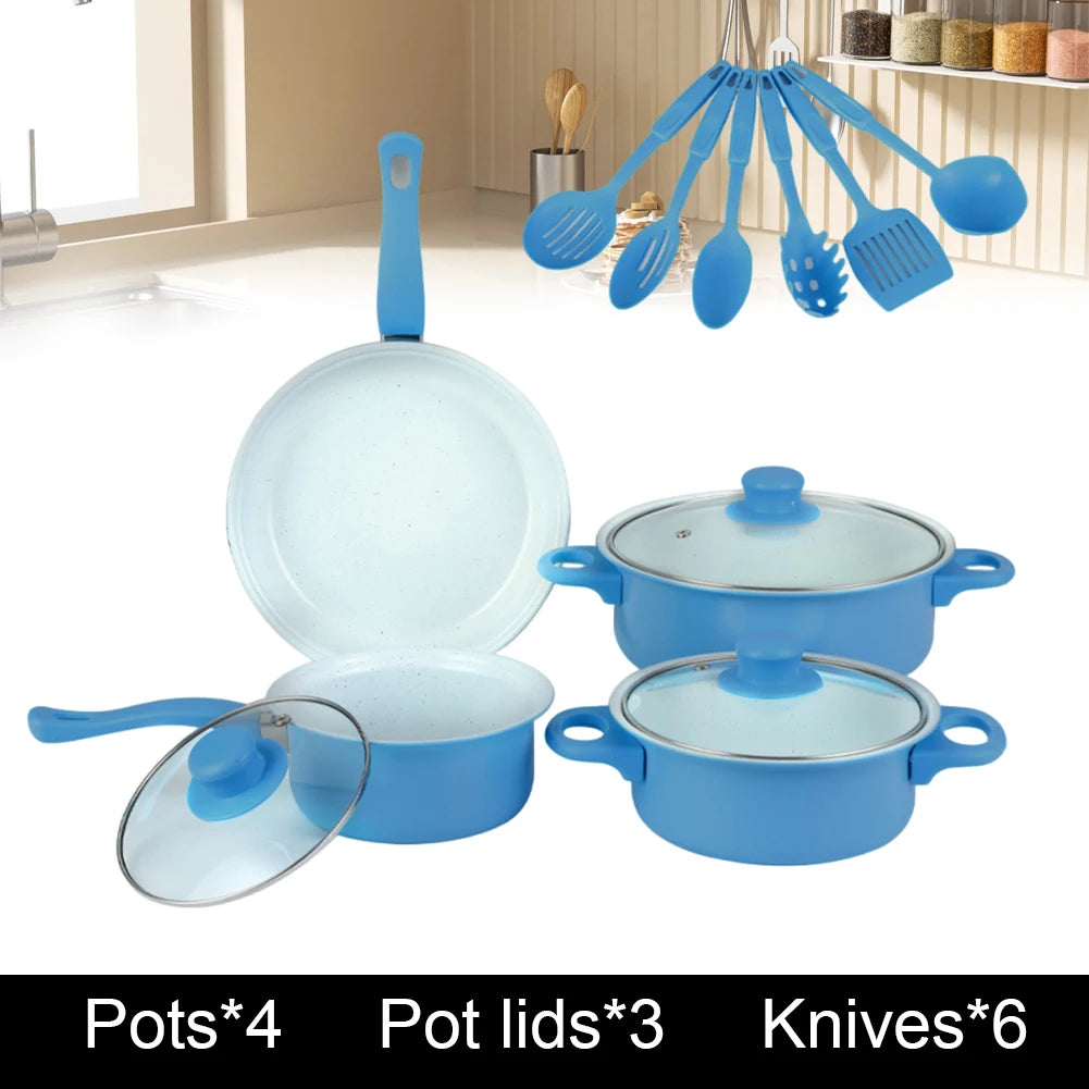 Set di Pentole Antiaderenti da 12 Pezzi con Coperchio, Pentola per Latte, Padella Profonda in Pietra Maifan, Set di Pentole per Tutti i Tipi di Fornelli