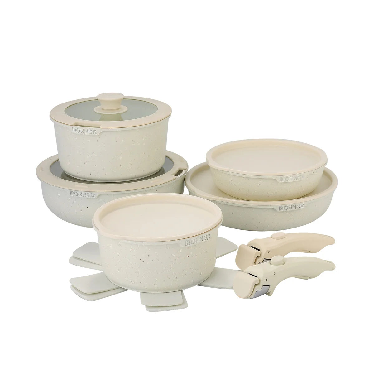 DONNOR 5-teiliges/17-teiliges Antihaft-Pfannenset, ungiftige Pfanne mit abnehmbarem Griff, Aluminium-Druckguss-Milchkasserollen-Set