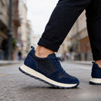 Herren-Freizeitschuhe aus Wildleder und Mesh, Navy-Blau, atmungsaktive Sneaker mit Schnürsenkeln, bequeme Schuhe mit dicker Sohle für den täglichen Gebrauch