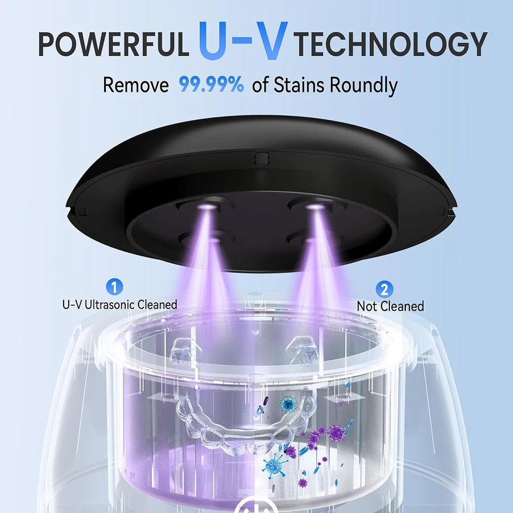 KUNPHY Dental Pod Ultraschallreiniger für Retainer, UV-Licht-Sterilisator für Aligner, Nachtschienen, Mundschutz, Zahnprothesenreiniger