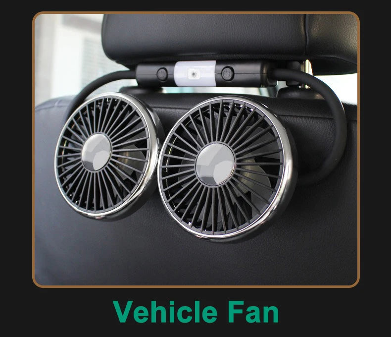 Ventilatore di raffreddamento per sedile auto EAFC a 3 velocità, ricarica USB, doppia testa, illuminazione LED, rotazione a 360 gradi, raffreddatore per il collo, per uso domestico e viaggi