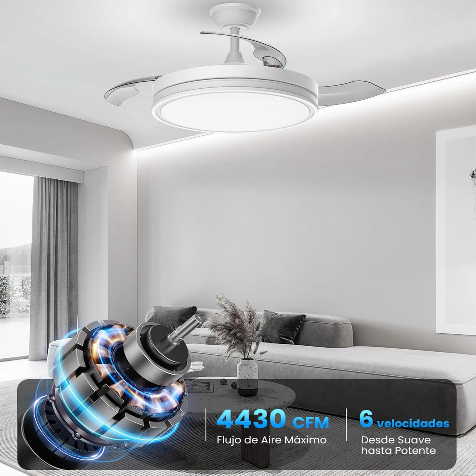 Ventilatore da Soffitto Moderno con Luce LED e Telecomando, 3 Colori Cambiabili, Pale Invisibili, Silenzioso, Decorazione Camera da Letto, Consegna Rapida da Magazzino Locale in Polonia
