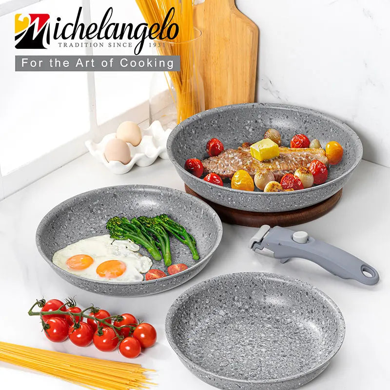 8" 9,5" und 11" Antihaft-Bratpfannen-Set mit abnehmbarem Griff, stapelbare Induktionspfanne für Camping-Wohnmobil-Kochen
