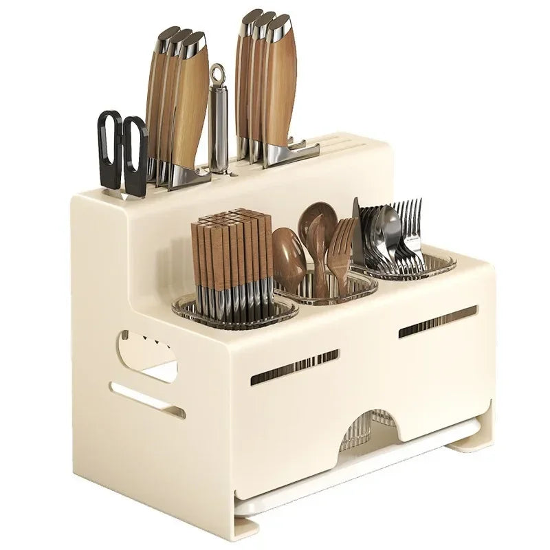 Porta Utensili da Cucina Multifunzionale con Porta Bacchette Integrato, Organizzatore da Parete Senza Foratura per Coltelli e Utensili