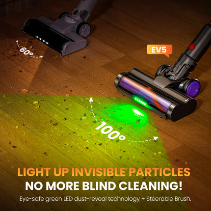 Erabros EV5 550W 70KPA Cordless Vacuum Cleaner with Ultra-Strong Suction Power, 80 Minutes Runtime, Smart Handheld Vacuum with 4 Modes