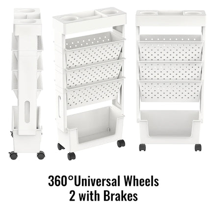 Mobile Rolling Bookshelf with Lockable Wheels - Heavy-Duty Bookcase on Wheels, Removable Organizer with Cup Holder for Home Office Use