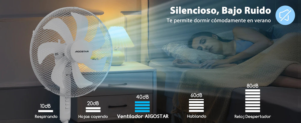 Aigostar Erika – Standventilator, 7 Flügel, 41 cm Durchmesser, 50 W, leiser Ventilator mit 75° Oszillation, 3 Geschwindigkeiten, höhenverstellbar von 108–123 cm, weiß