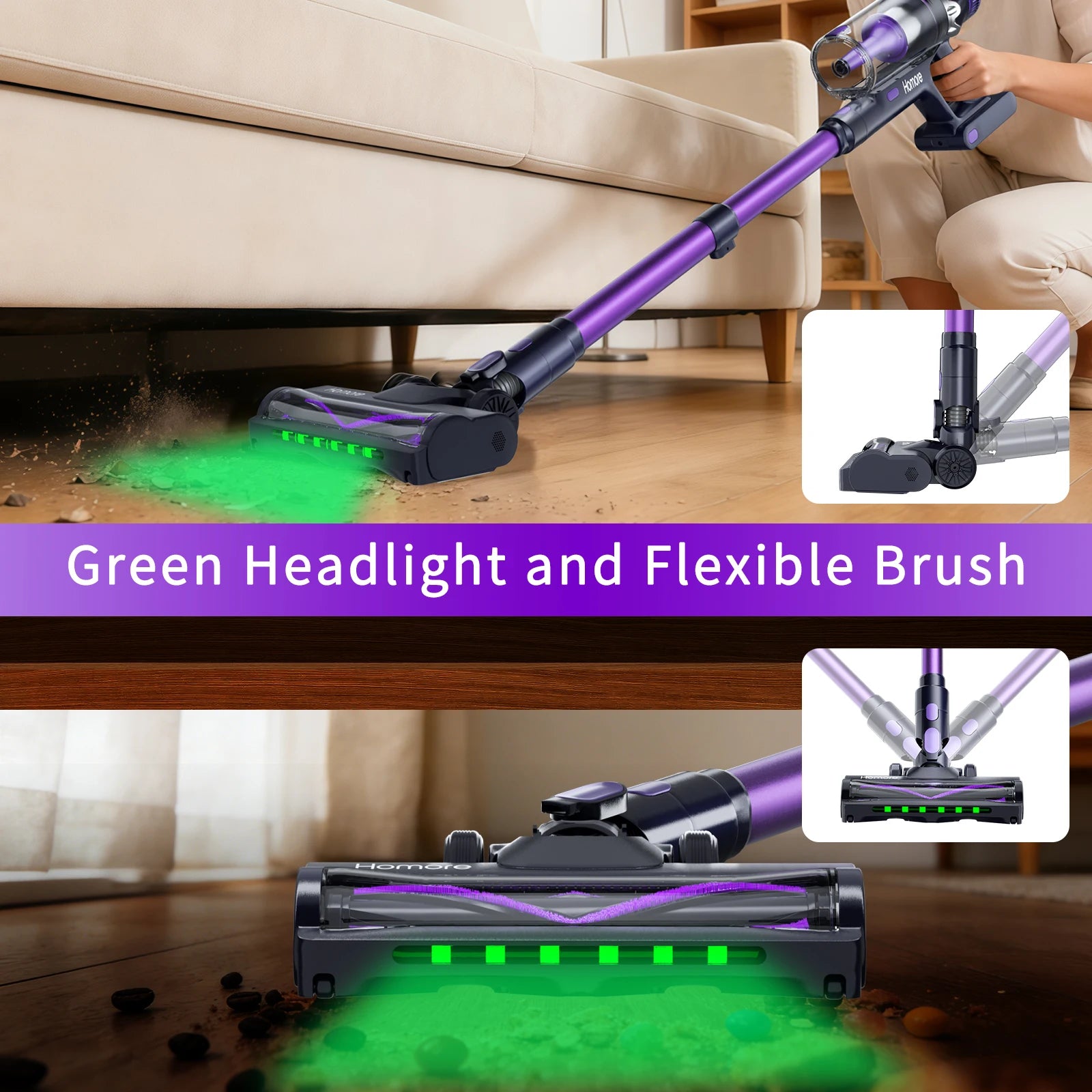 Homore P15C 650W 80KPA Leistungsstarker kabelloser Handstaubsauger mit LED-Display, 4 Saugmodi, freistehende Funktion