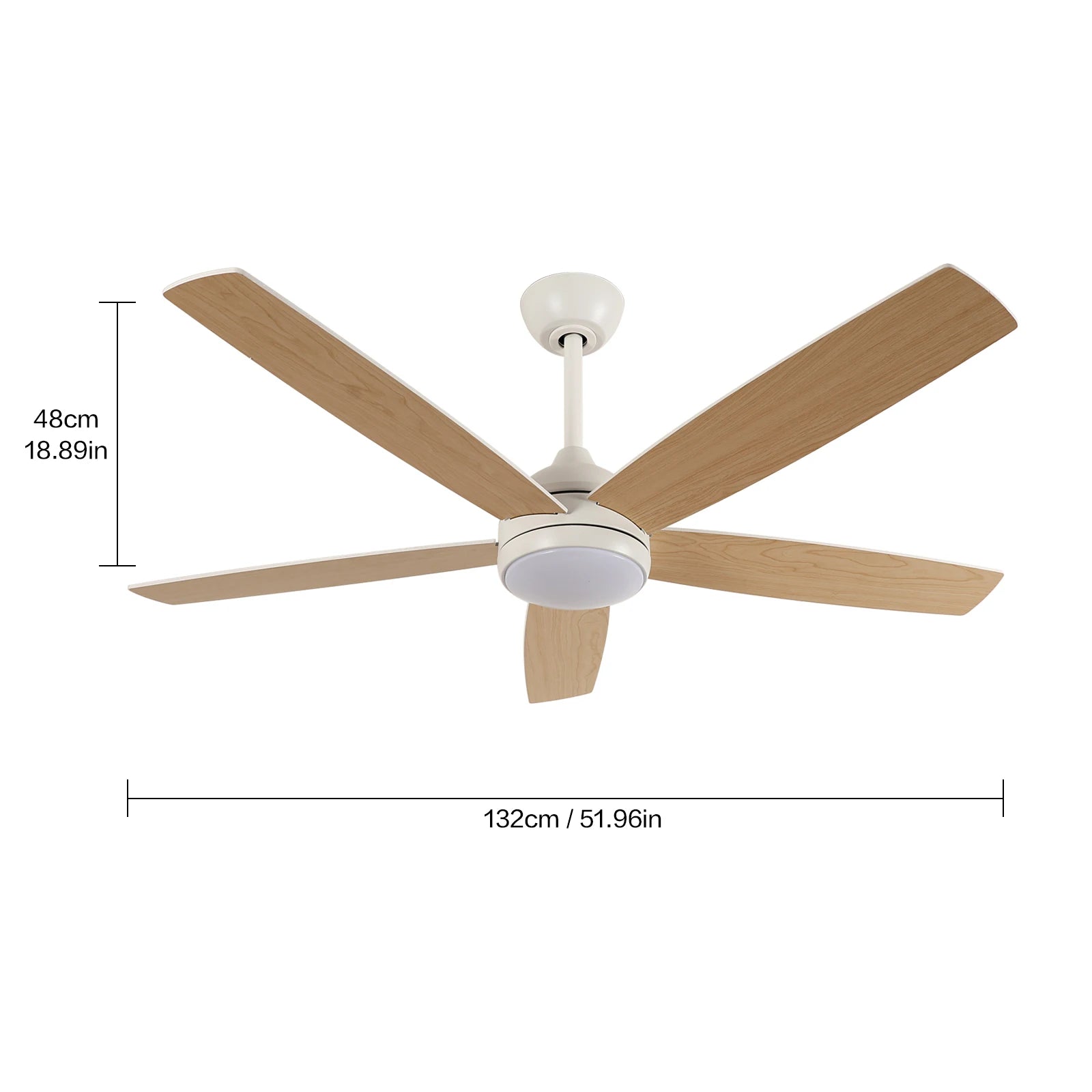 Ventilatore da soffitto LED intelligente con luci, 52 pollici (132 cm), 6 velocità, 2 modalità, luce LED dimmerabile, motore DC silenzioso, telecomando, ventilatore elettrico per camera da letto