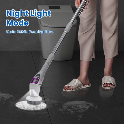 Electric cordless cleaning brush, 3 adjustable speeds 340/380/450 rpm, LCD display with battery level indicator and voice announcement, 10 interchangeable brush heads, telescopic from 33-128 cm, Type-C, 2500 mAh,