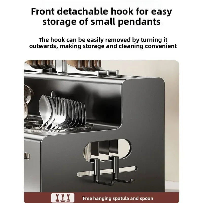 Porta Utensili da Cucina Multifunzionale con Porta Bacchette Integrato, Organizzatore da Parete Senza Foratura per Coltelli e Utensili