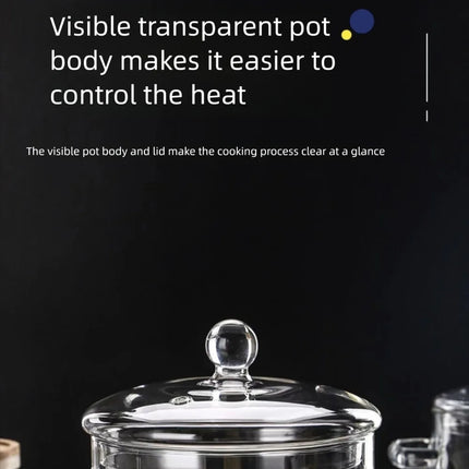 1350/1900 ml pentola in vetro borosilicato alta per zuppa e stufato con manico, pentola in vetro resistente al calore con coperchio, pentola trasparente