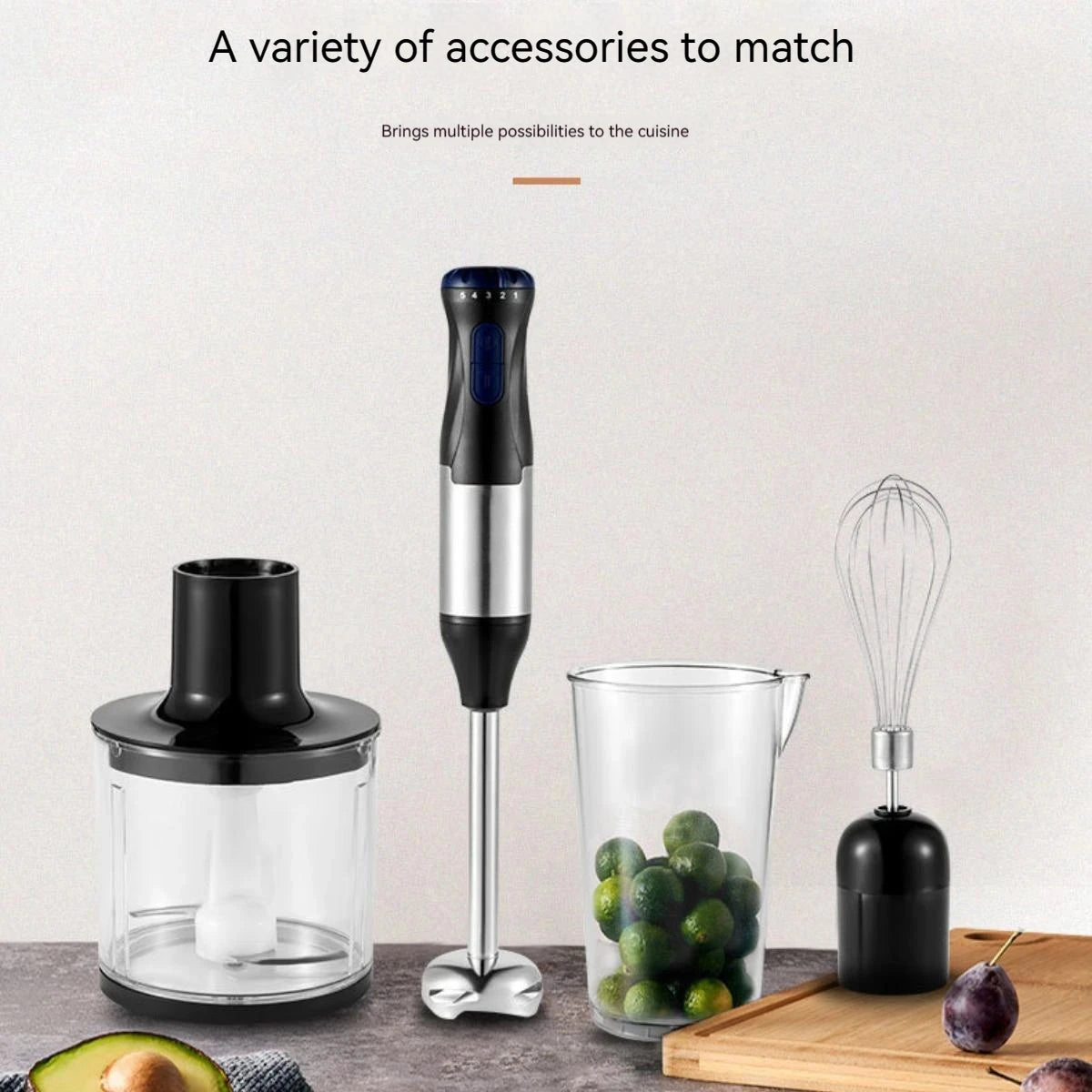 4-in-1-Stabmixer, Stabmixer aus Edelstahl, Turbo-Rotationssystem, geeignet für Fleisch, Gemüse etc.