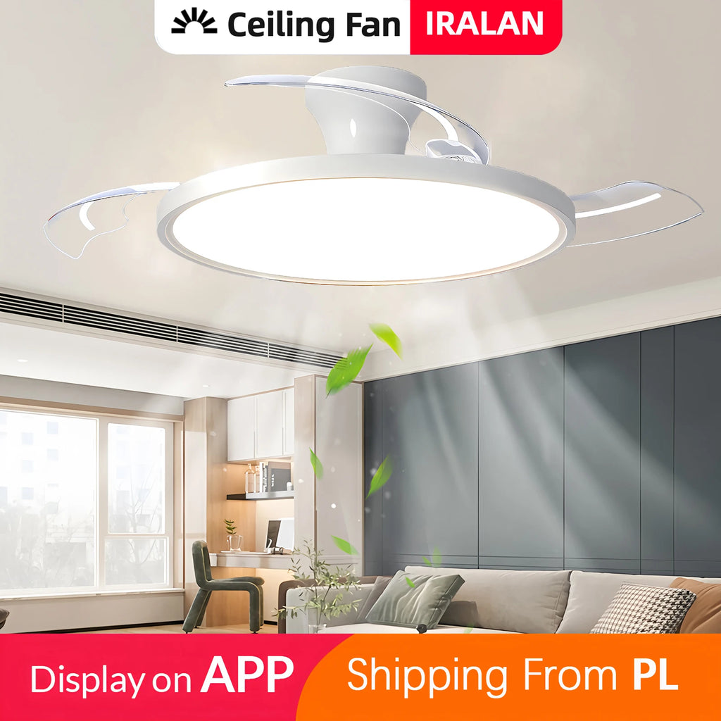 Ventilatore a soffitto Nordic Simple Boom con luce, controllo remoto tramite APP, regolazione continua della luminosità, 6 velocità del vento, per soggiorno, camera da letto, ristorante, decorazione.