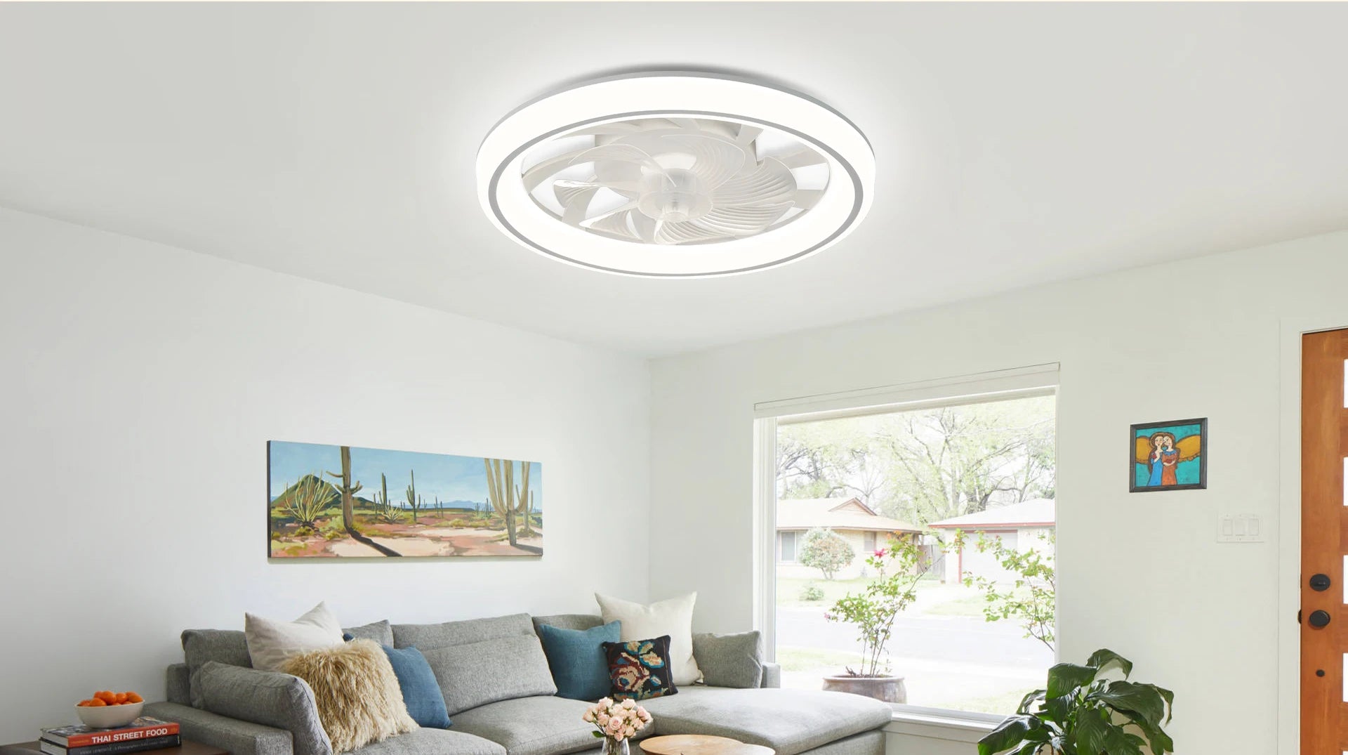 Ventilatore da Soffitto Intelligente con Telecomando e Luce Dimmerabile, Moderno per Camera da Letto, Silenzioso con LED