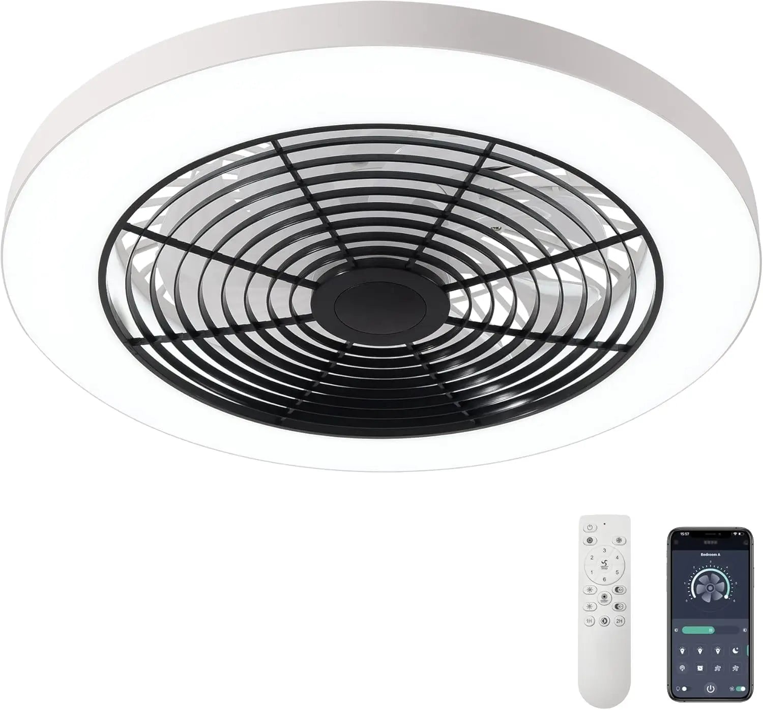 Ventilatori da soffitto Orison con luci, ventilatore da soffitto a basso profilo con luci e telecomando, 6 velocità di ventilazione, ventilatore da soffitto intelligente a incasso per camera da letto, cameretta e soggiorno 1