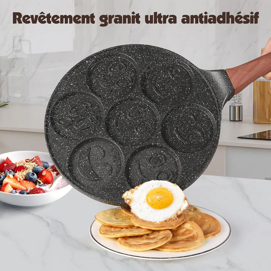 Padella per Pancake Sorridenti, Antiaderente con 7 Fori per Crepe