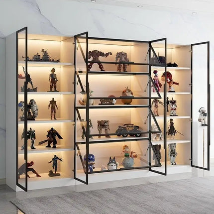Customizable Display Case with Tempered Glass Door, LED Light, Large Capacity, Multiple Compartments, Aluminum Frame, Eco-Friendly