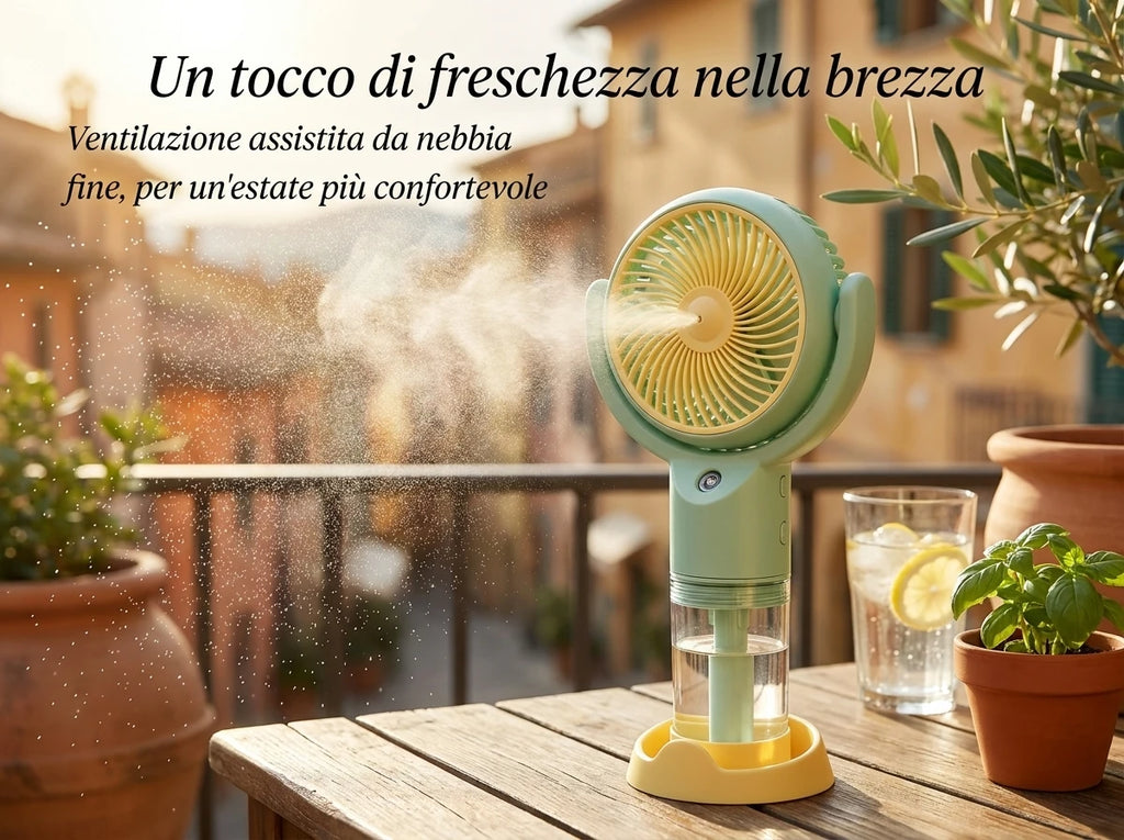 Ventilatore portatile a spruzzo, potente mini ventilatore da tavolo USB, flusso d'aria a 3 velocità, perfetto per casa, ufficio, camera da letto e viaggi all'aperto.