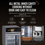Forno Friggitrice ad Aria 1350W 20L, Interno in Metallo, Circolazione Aria Calda 3D, Doppio Strato, Schermo Touch a Colori, Spina EU
