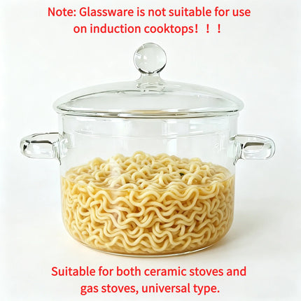 Heat-resistant Borosilicate Glass Cooking Pot with Lid - Suitable for Gas and Ceramic Hobs - Ideal for Stews, Soups, and Vegetables