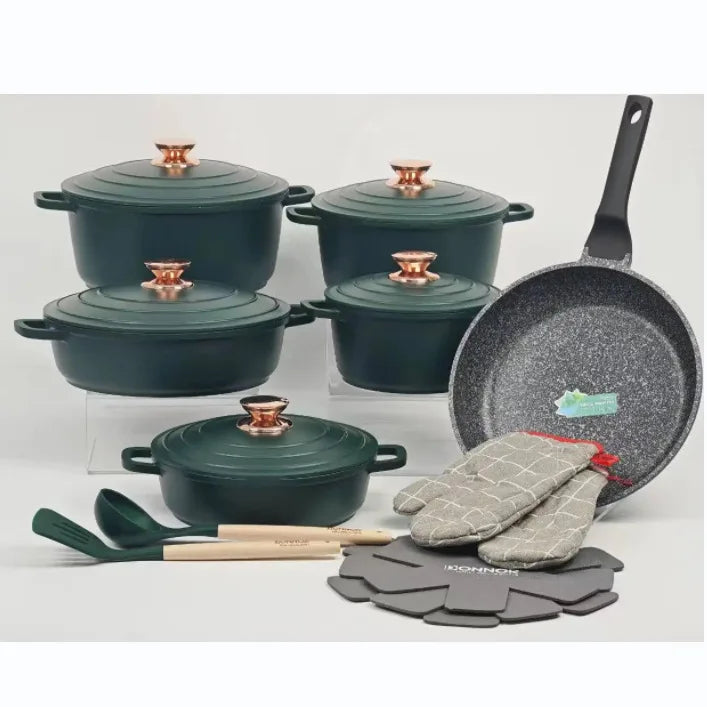 18PSC Set di pentole per la cucina domestica Padella antiaderente e pentola in alluminio di granito con coperchio Pentola in smalto pressofuso Materiale metallico per riso medico