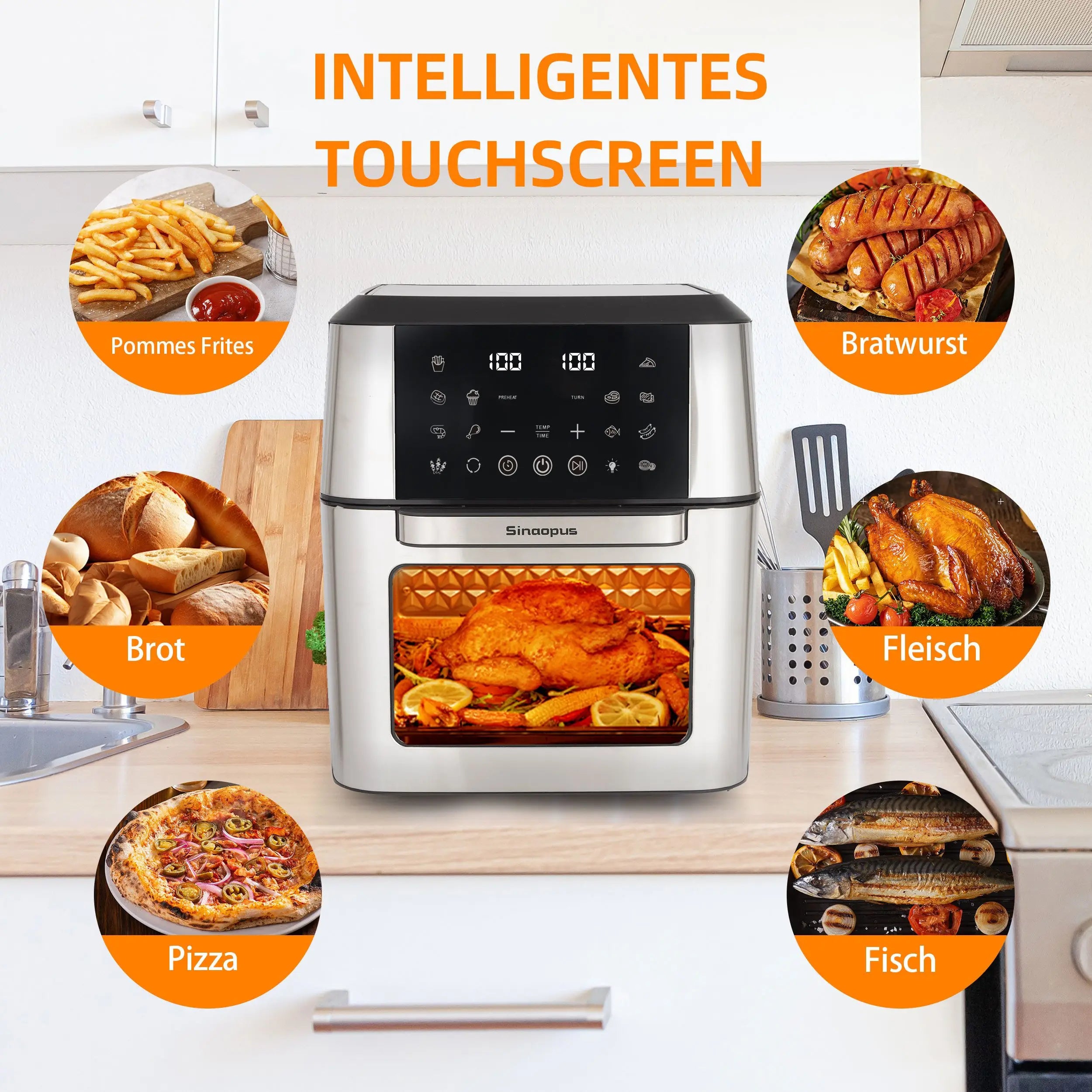 Sinaopus Friggitrice ad Aria 9L Doppio Cestello 2000W con Display LED 2 Zone Cottura
