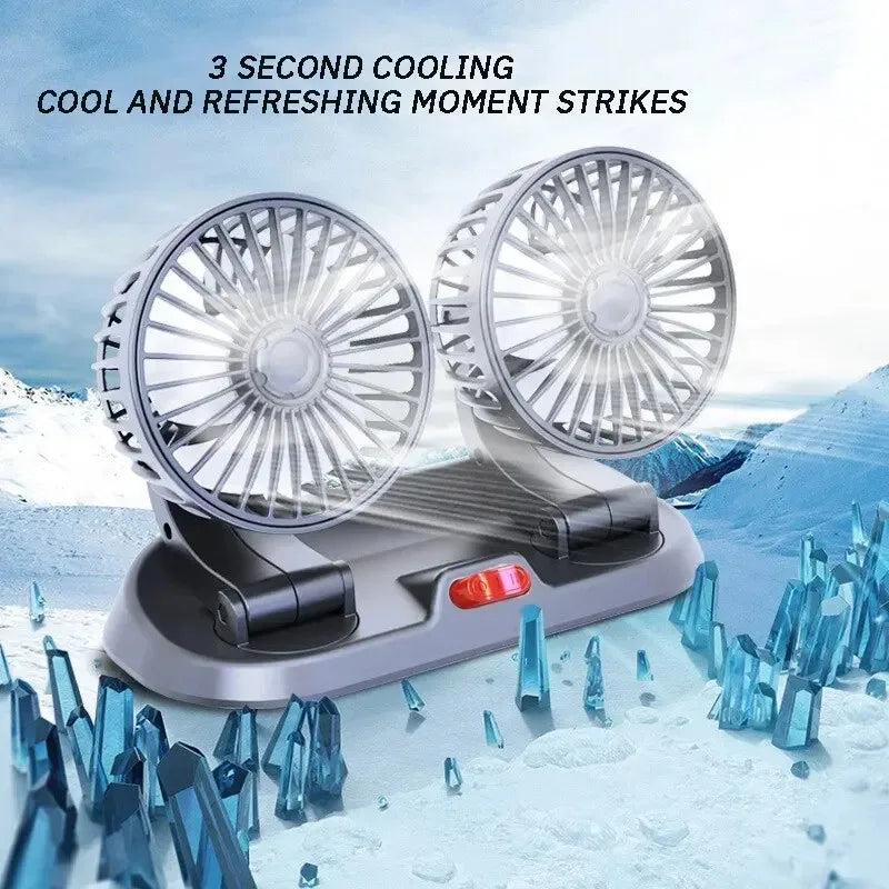 Ventilatore per auto EAFC 5V 12V a doppia testa con raffreddamento ad aria a 360° °   Mini ventilatore portatile USB regolabile per auto, accessori per auto a basso rumore