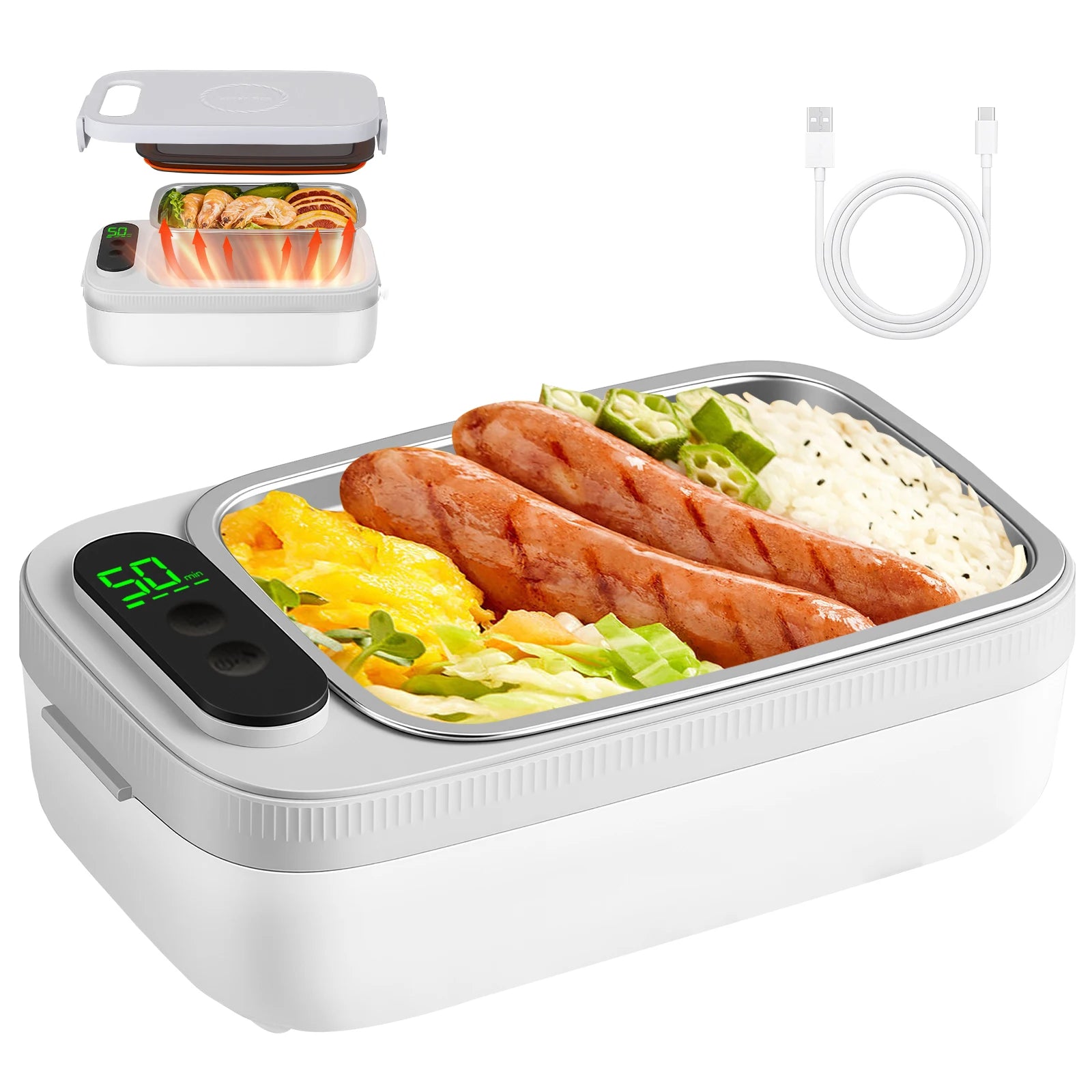 Elektrischer Speisenwärmer 1L, 14000mAh, schnelles Aufheizen, 35W, tragbar für Auto, LKW, Büro
