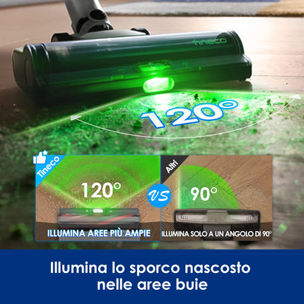 Tineco PURE ONE A50S Aspirapolvere Senza Fili, 185W di Potenza di Aspirazione, 70 Minuti di Autonomia, Serbatoio Polvere da 1L, Spazzola 3DSense, Gestisce Facilmente Sporco di Grandi Dimensioni