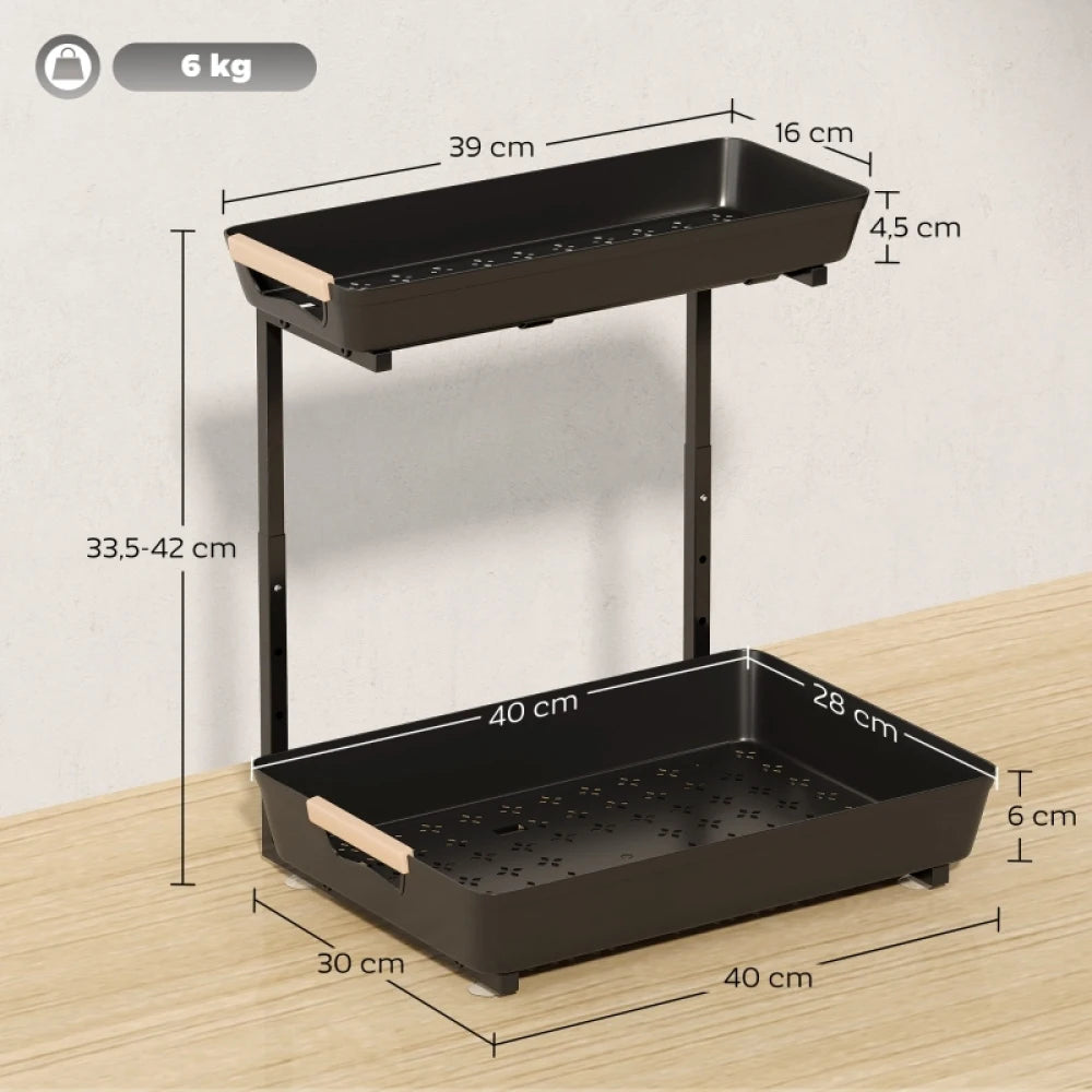 Scaffale da cucina, scaffale regolabile in altezza con 2 cestini, mobiletto per caffè 40 x 30 x 33,5-42 cm