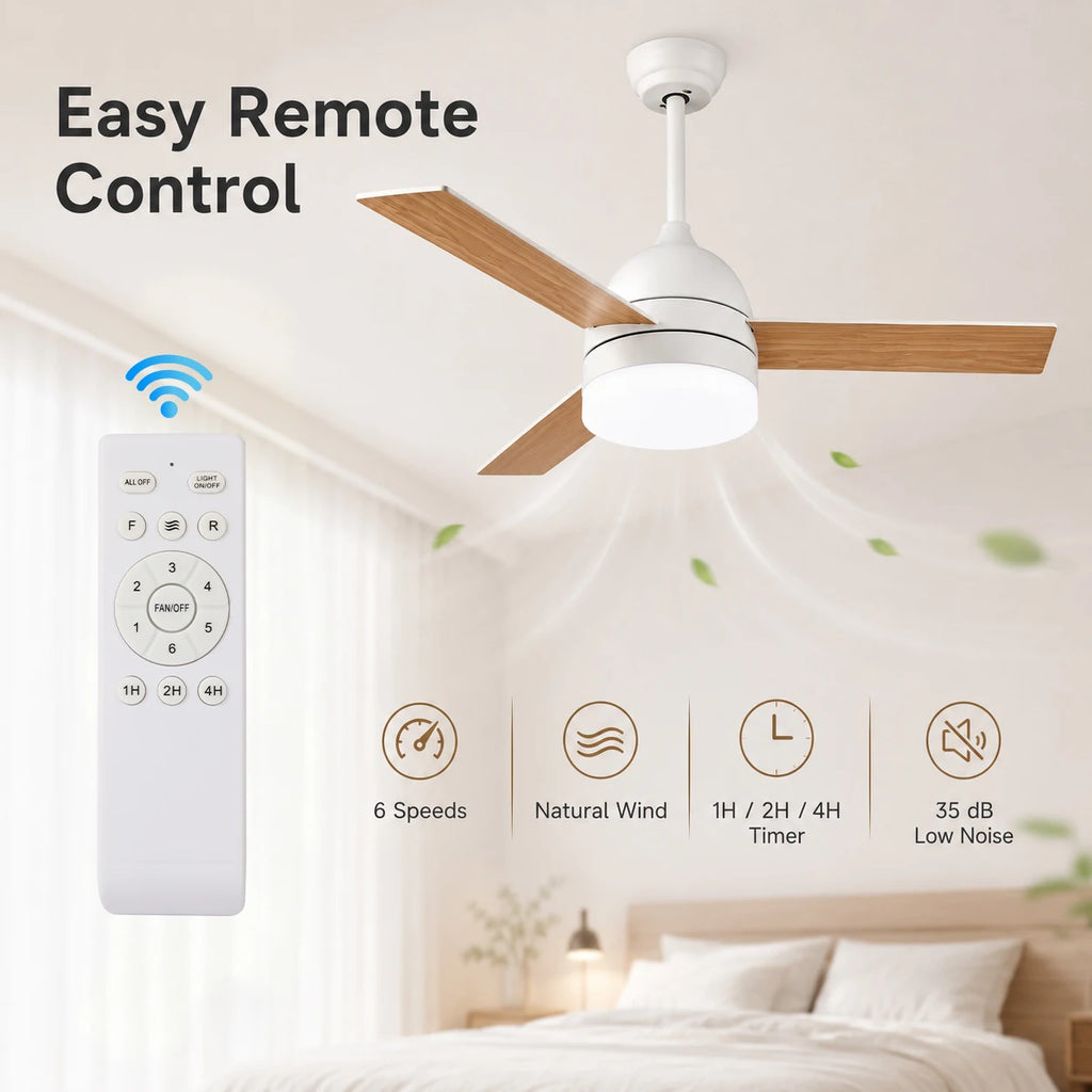Ventilatore da Soffitto LED 2-in-1 con Luce, Telecomando, Dimmerabile, Reversibile, Silenzioso, 6 Velocità, per Camera da Letto, Soggiorno, Sala da Pranzo