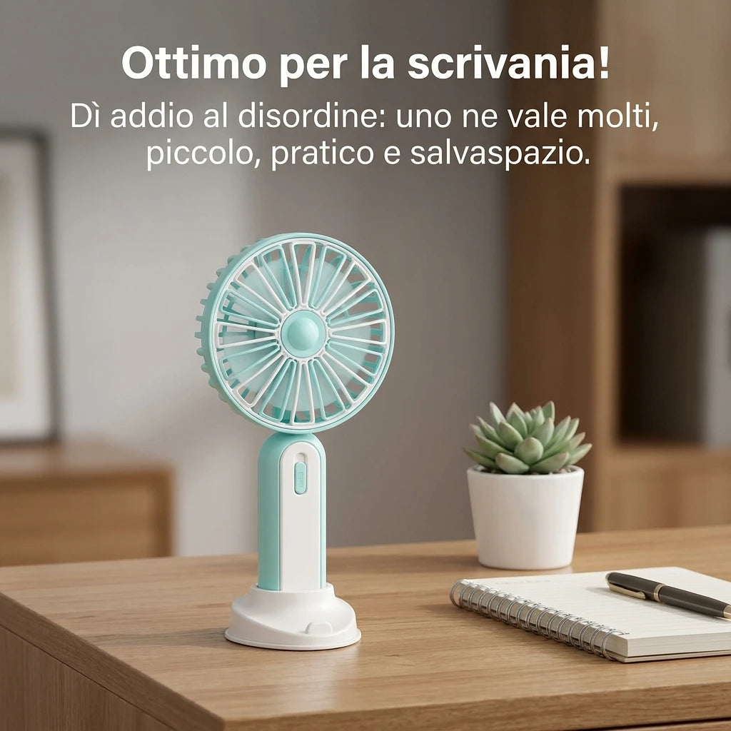 Mini ventilatore portatile con ricarica USB, ventilatore da tavolo, ventilatore portatile con luce ambientale integrata, tre livelli di velocità, per ufficio, viaggi, trucco, campeggio, pendolarismo all'aperto