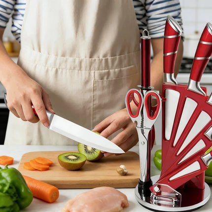9-Piece Kitchen Knife Set with Block, Hollow Handle, Stainless Steel, Sharp Knives for Cooking, for Home, Kitchen, Restaurant, Gift Idea